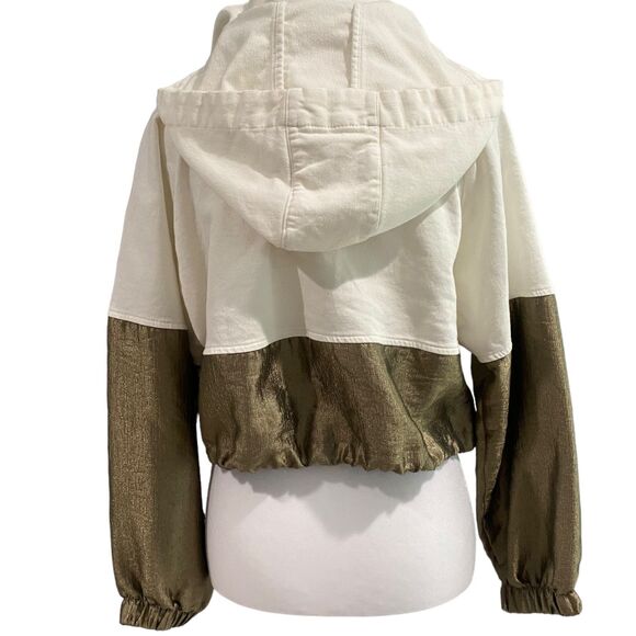 Zara Women Shiny Metallic Pullover Streetwear Color block Cropped Hoodie M - Picture 6 of 9